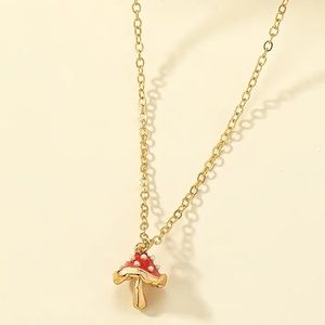 Boutique 🍄 18k Gold Plated Enamel Mushroom Pendant Make A Wish Necklace